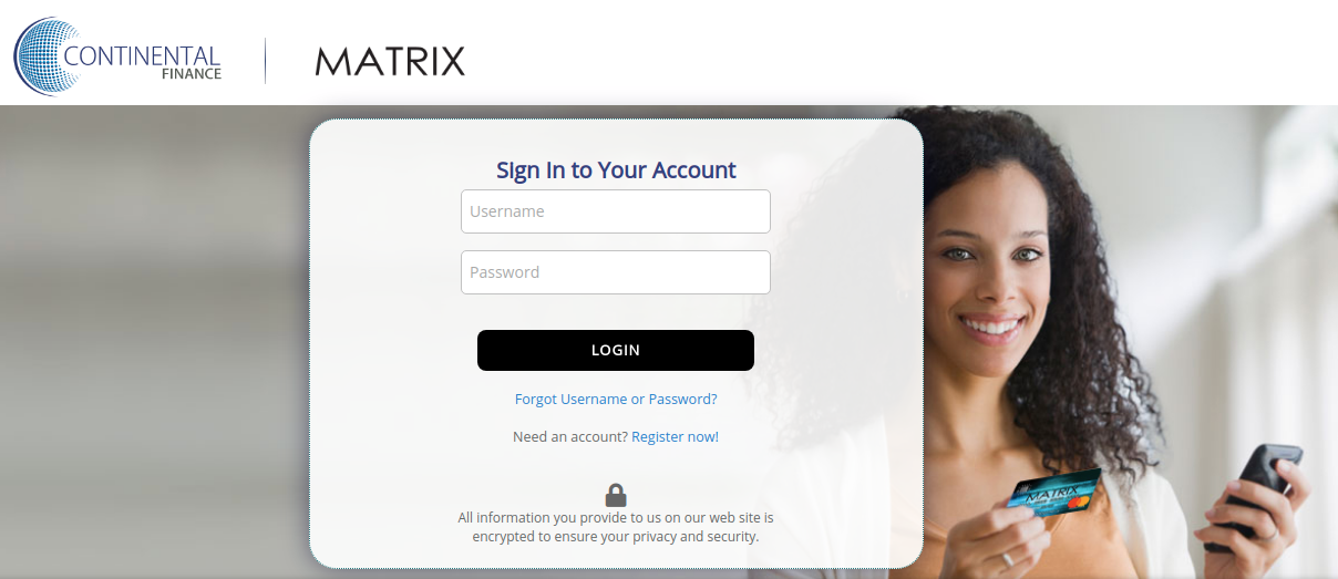 Matrix credit card Login Page